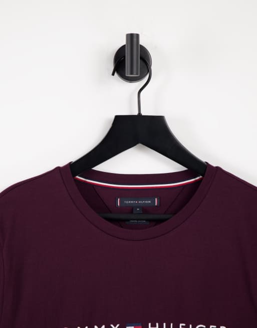 Tommy Hilfiger classic logo t-shirt in burgundy, 4 of 4