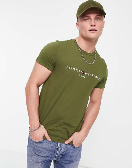 Olive green tommy hilfiger t clearance shirt