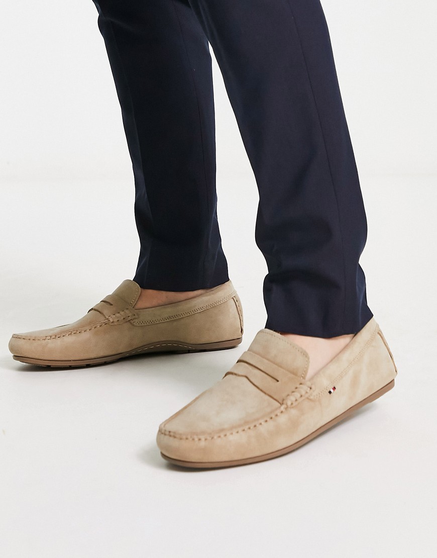 Tommy Hilfiger Classic Suede Driver Shoes In Beige-neutral