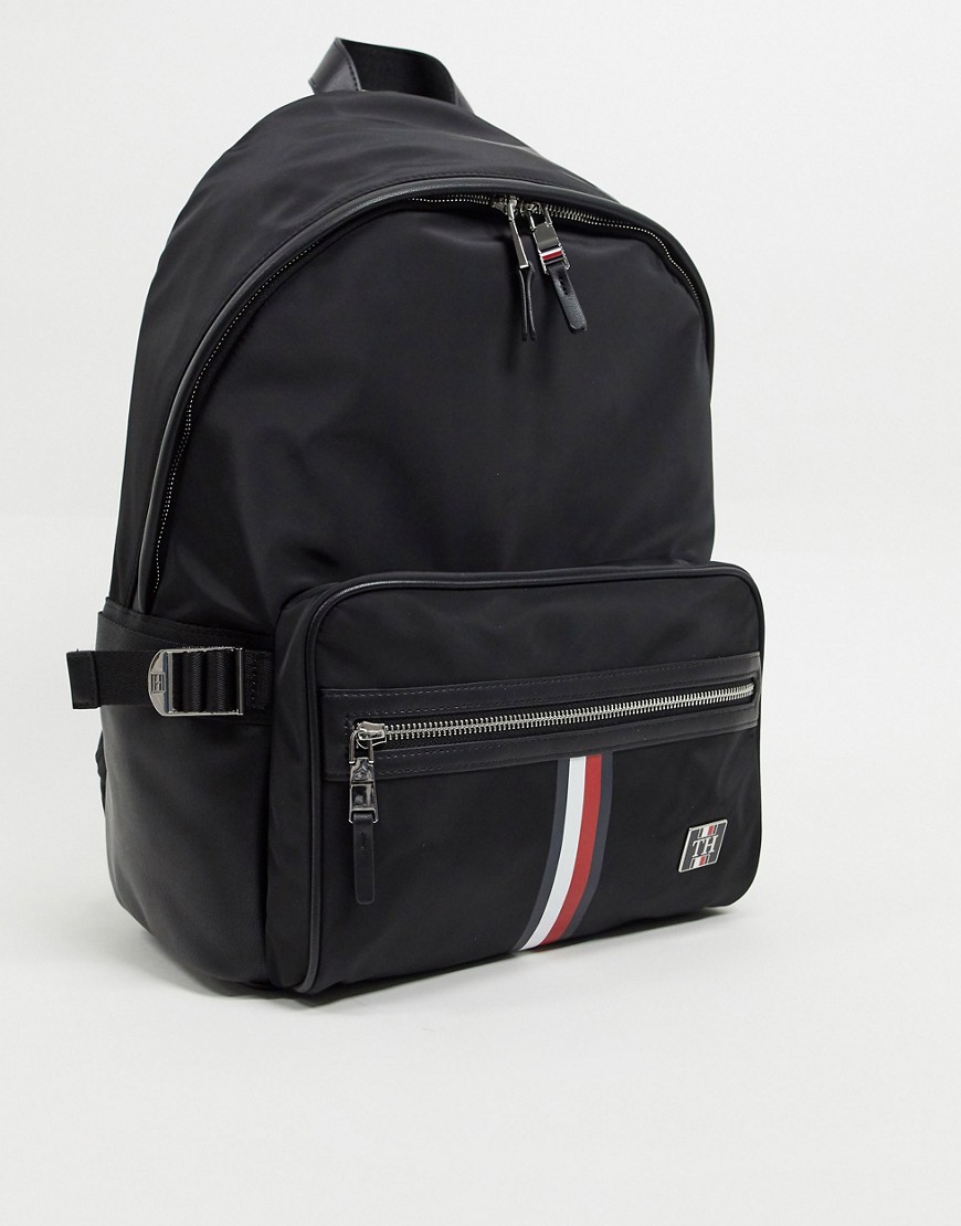 Tommy Hilfiger clean nylon backpack with stripe in black