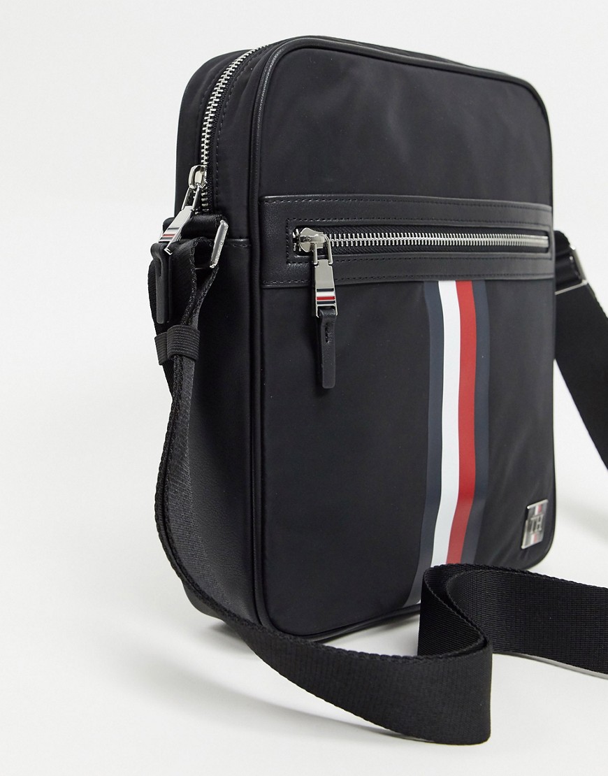 Tommy Hilfiger clean nylon reporter bag with stripe in black