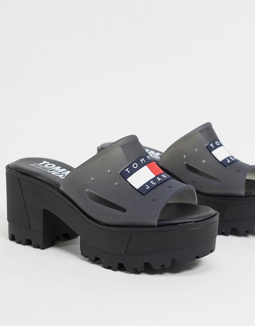 Tommy Hilfiger cleated chunky sole mules in black