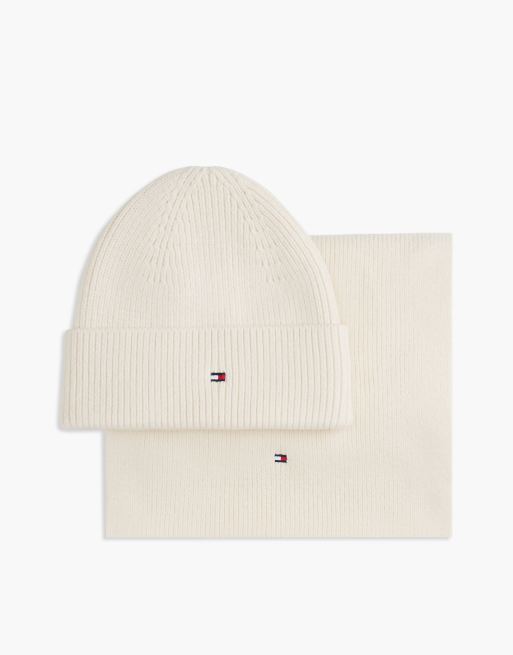 Tommy Hilfiger coffret cadeau bonnet et écharpe Hilfiger flag en crème ...
