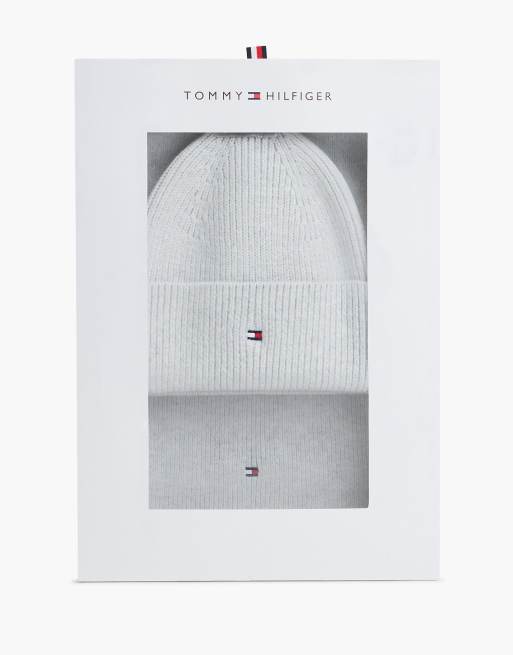 Tommy Hilfiger coffret cadeau bonnet et écharpe Hilfiger flag gris ...