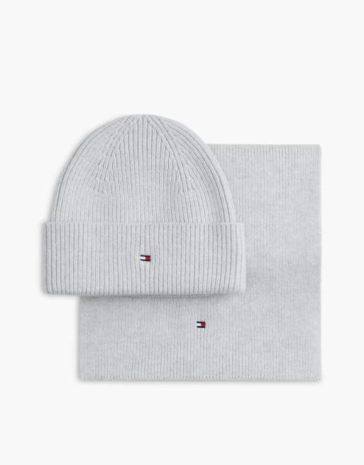 Tommy Hilfiger coffret cadeau bonnet et écharpe Hilfiger flag gris ...