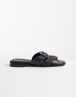 Tommy Hilfiger coin leather sandals in black