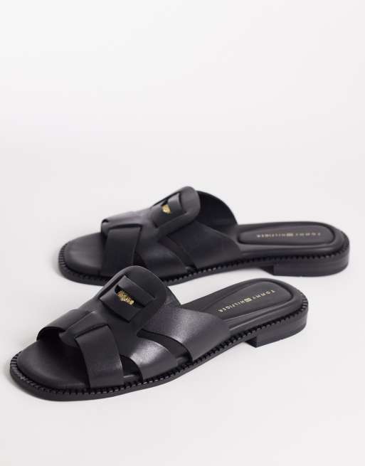 Tommy Hilfiger coin leather sandals in black, 4 of 4