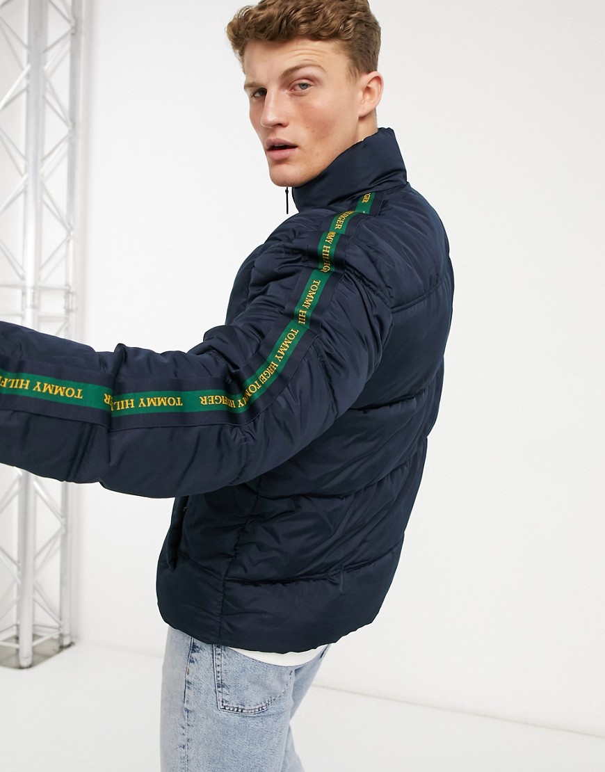 Tommy Hilfiger colby taped arm puffer jacket in navy