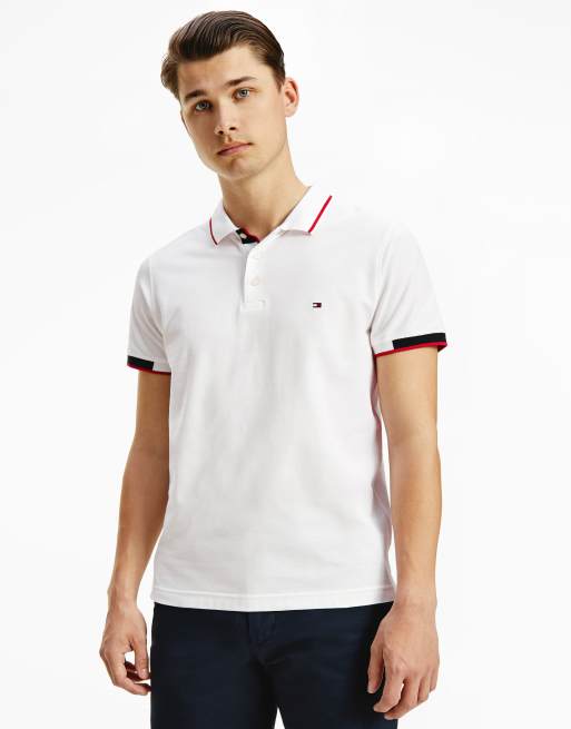 Mens Tommy White Tipped Slim Polo Shirt - Blue  Tommy hilfiger polo shirt  men, Tommy hilfiger polo shirt, Slim fit polo