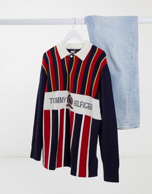 Tommy Hilfiger Collections crest and logo knitted rugby polo shirt-Red