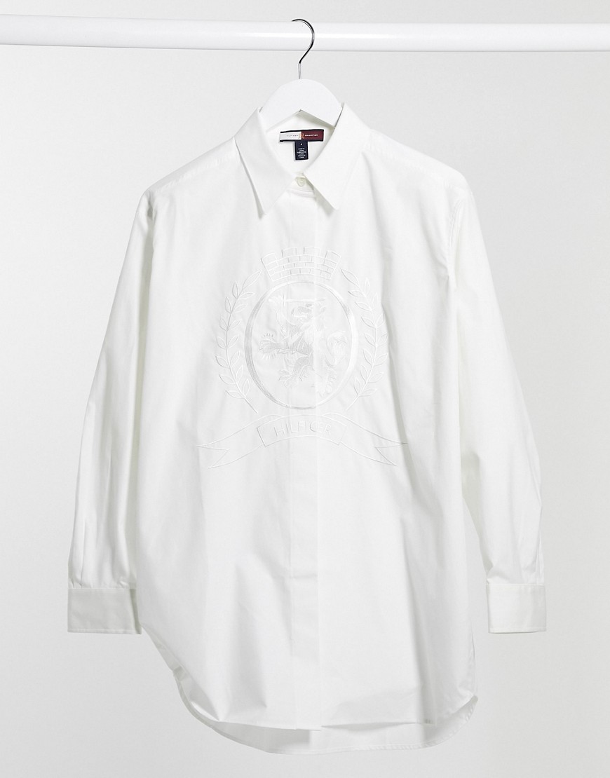 Tommy Hilfiger collections crest embroidered boyfriend shirt in white