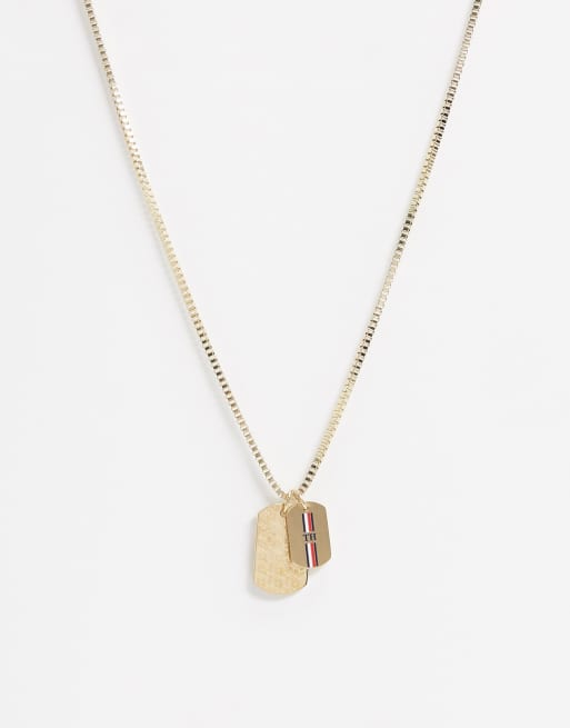 Tommy Hilfiger - Collier chaîne avec deux pendentifs plaques - Doré