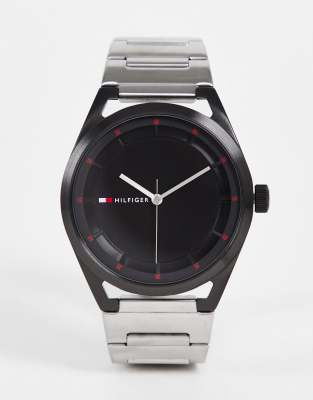 Tommy Hilfiger – Collin – Uhr in Schwarz mit silberfarbenem Gliederarmband