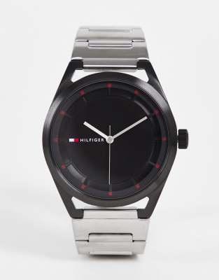 Tommy Hilfiger Collin watch in black silver link strap | ASOS