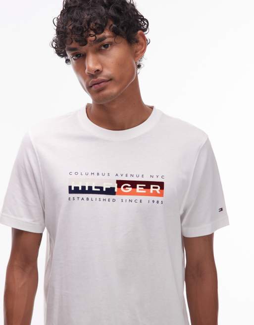 Tommy Hilfiger color block graphic logo t-shirt in white, 5 of 5
