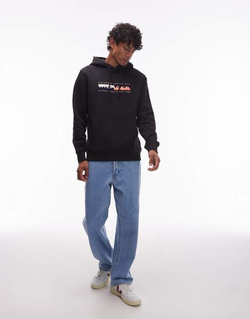 Tommy Hilfiger color block logo hoodie in black, 2 of 5