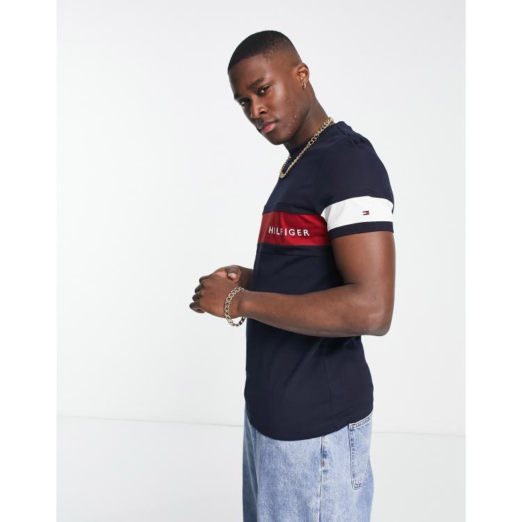 Tommy Hilfiger color block logo T-shirt in navy ASOS