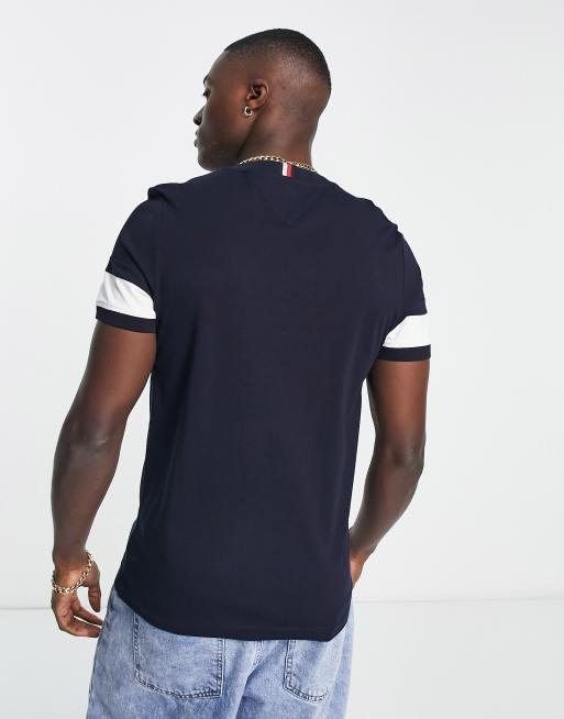 Tommy Hilfiger color block logo T shirt in navy