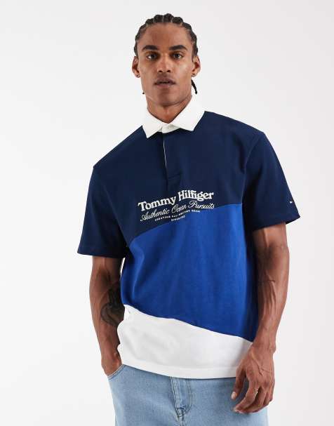 Tommy Hilfiger color block preppy polo shirt in navy - view 1