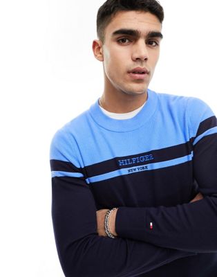 Tommy Hilfiger colourblock graphic jumper in navy