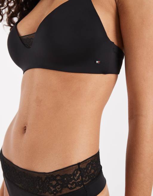 Tommy Hilfiger comfort lace lightly padded wireless bra in black, 2 of 4