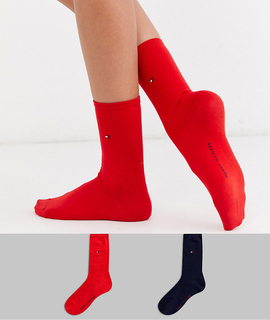 Tommy Hilfiger - Confezione da 2 paia di calzini casual rossi e blu navy con logo-Multicolore