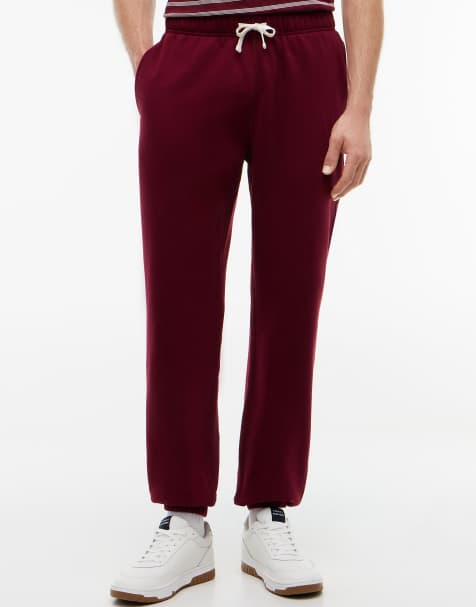 Tommy Hilfiger Contrast drawstring fleece cuffed joggers in burgundy - view 1