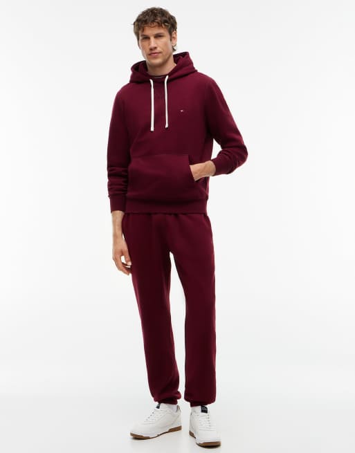 Tommy Hilfiger Contrast drawstring fleece cuffed joggers in burgundy, 2 of 6