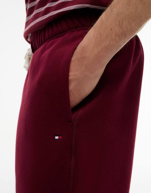 Tommy Hilfiger Contrast drawstring fleece cuffed joggers in burgundy, 3 of 6
