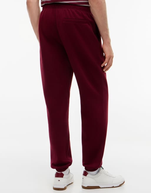 Tommy Hilfiger Contrast drawstring fleece cuffed joggers in burgundy, 4 of 6
