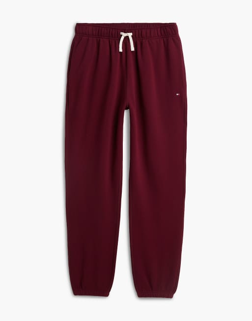 Tommy Hilfiger Contrast drawstring fleece cuffed joggers in burgundy, 5 of 6