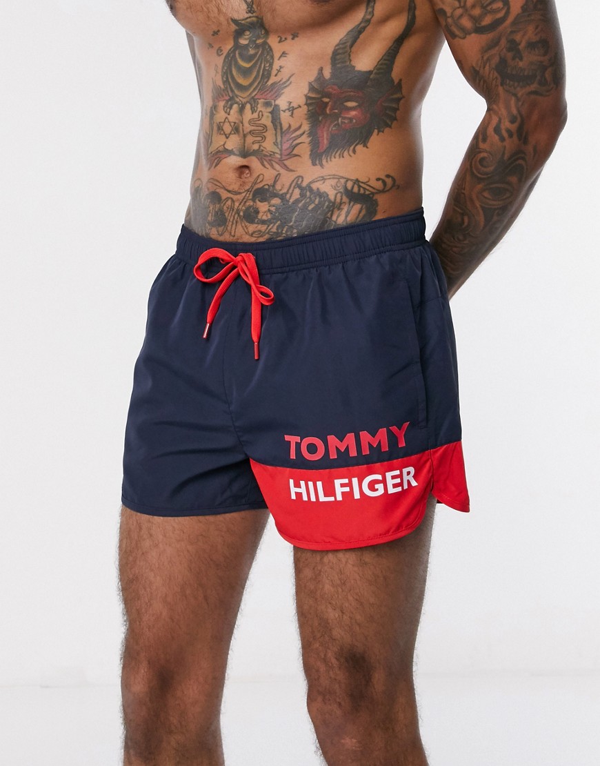 Tommy Hilfiger contrast logo swim runner shorts in navy