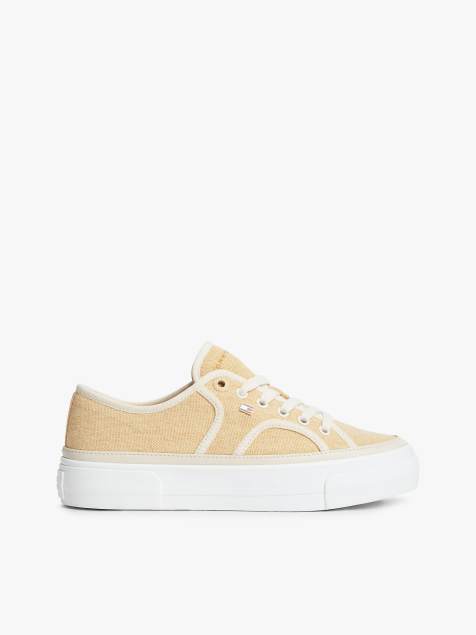 Tommy Hilfiger Contrast piping canvas platform trainers in beige - view 1