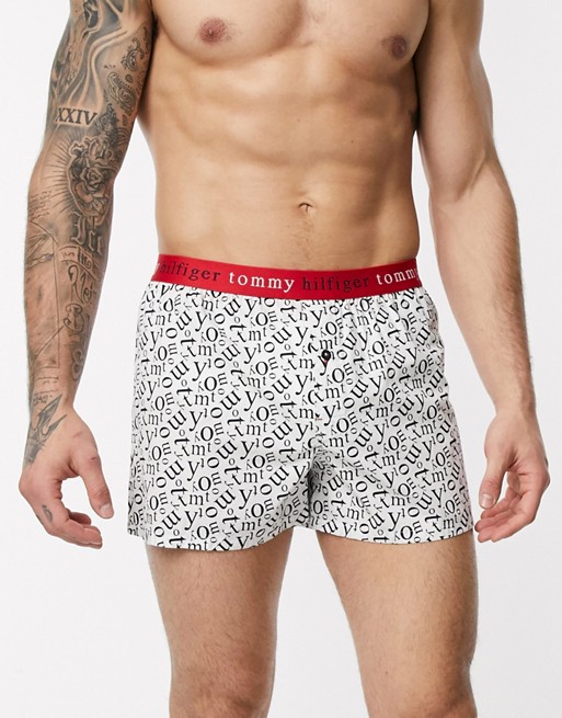 Tommy Hilfiger contrast waistband all over print woven boxers in white