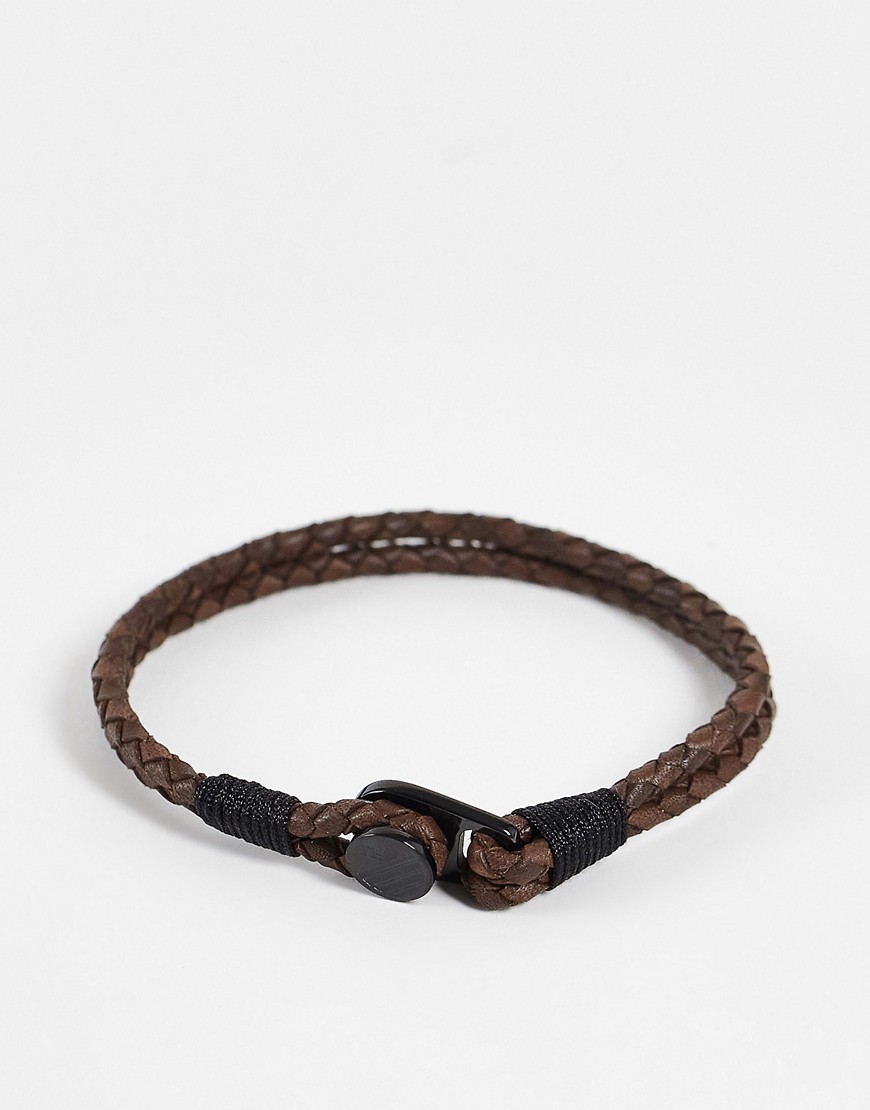 Tommy Hilfiger Cord And Leather Bracelet In Brown