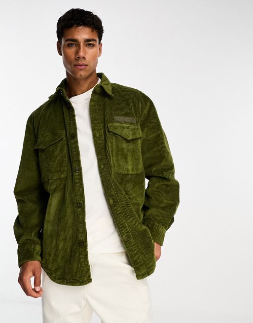 Tommy Hilfiger corduroy solid overshirt in putting green | ASOS