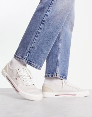 Tommy Hilfiger core corporate canvas sneakers in beige - ASOS Price Checker
