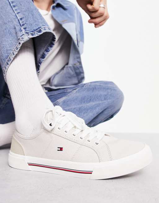 Tommy Hilfiger core corporate canvas sneakers in beige ASOS