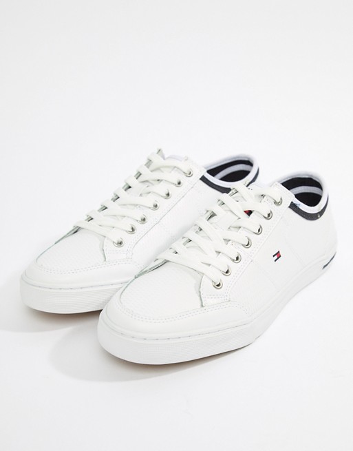 Tommy Hilfiger Core Corporate Leather Sneakers in White | ASOS