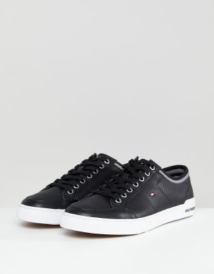 tommy hilfiger black leather trainers
