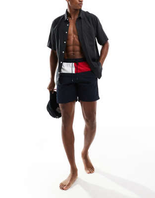 core flag long drawstring swim short in navy