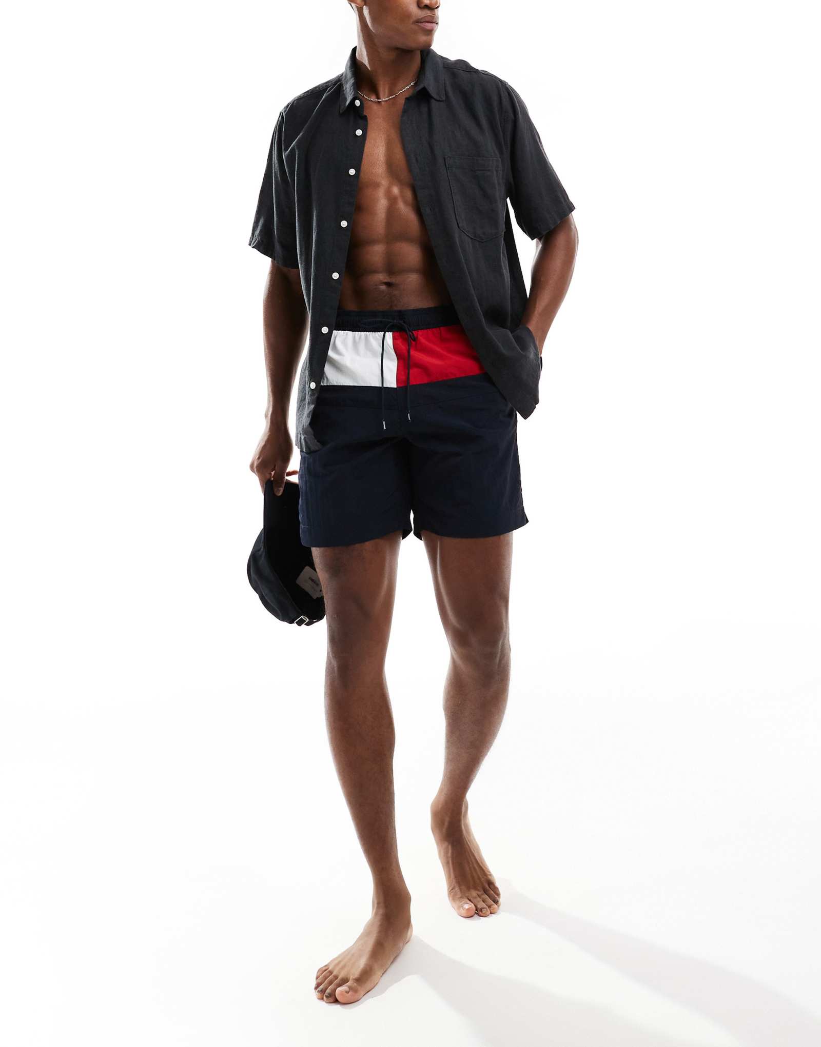 Темно-синие шорты Tommy Hilfiger с кулиской и флагом 