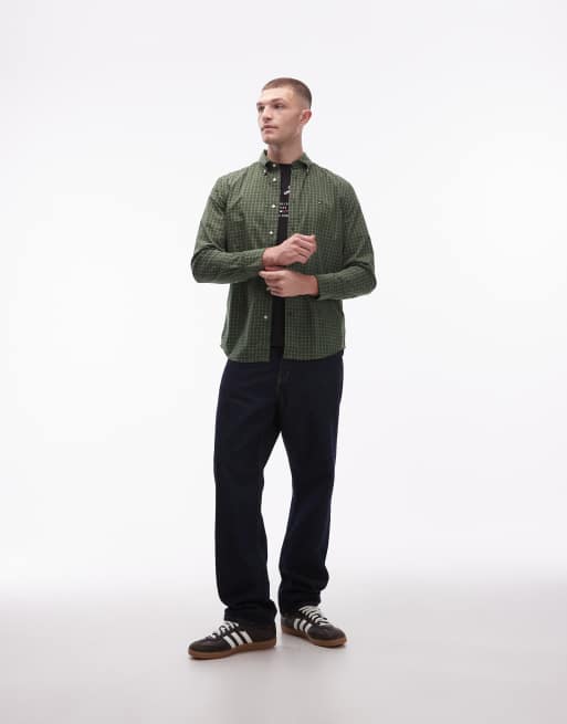 Tommy Hilfiger core small check poplin shirt in green, 2 of 5
