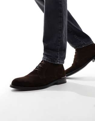 Tommy Hilfiger core suede leather boots in cocoa-Brown