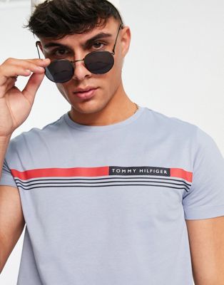 Tommy Hilfiger corp chest stripe logo t-shirt in light blue