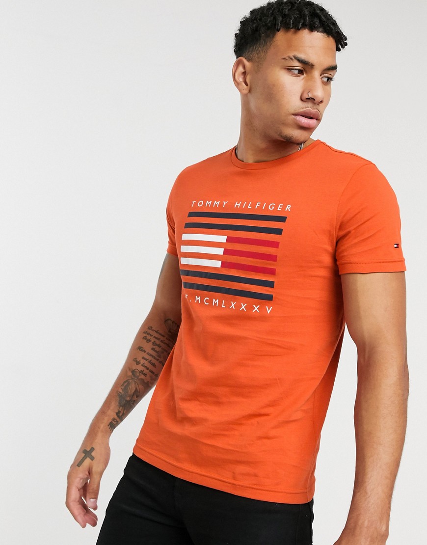 Tommy Hilfiger corp flag lines logo t-shirt in orange