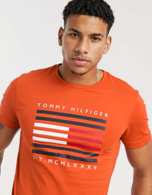 orange tommy hilfiger shirt