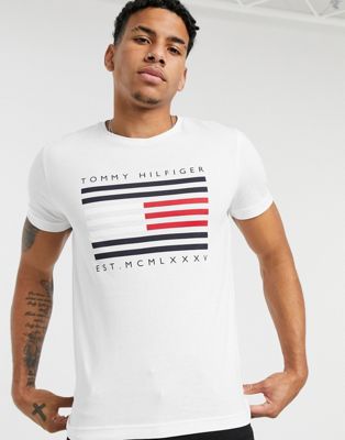 Tommy Hilfiger Corp Lines Logo T-shirt In White | ModeSens