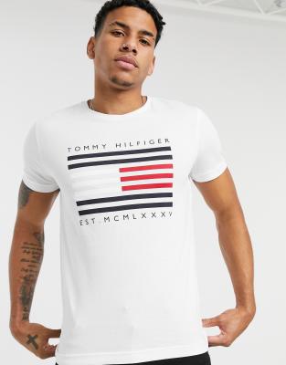 tommy jeans coloured lines logo tee white