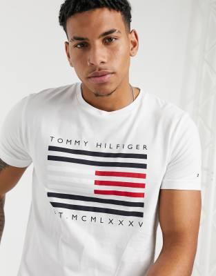 tommy jeans coloured lines logo tee white